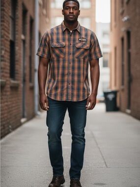Harley-Davidson Men's Black and Brown Striped Shirt